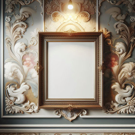Classic interior with empty picture frame. Mock up, 3D Renderingの写真素材