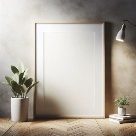 Mockup poster frame in modern interior background, 3D renderingの写真素材