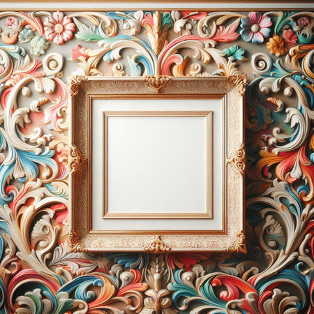 Old vintage framerative wall. Mock up, 3D Renderingの写真素材