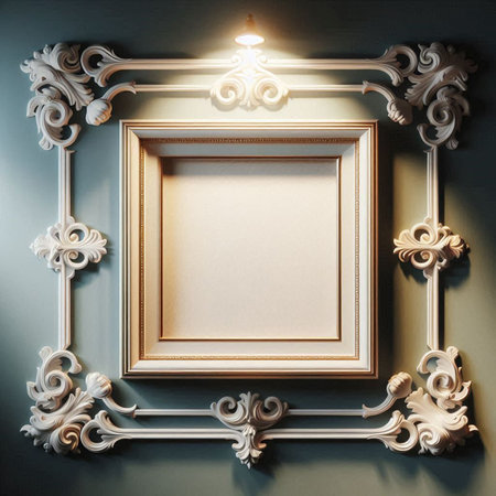 Blank frame on the wall with decorative elements. 3d rendering
