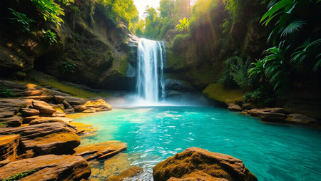 Waterfall in tropical forest, Thailand. Waterfall in deep forest.の写真素材