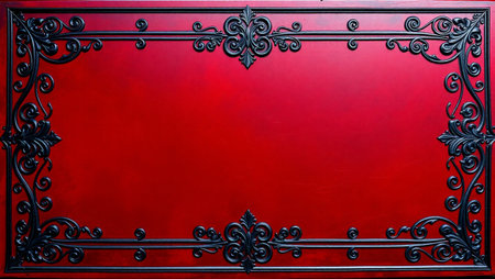 Beautiful vintage metal frame on a red background. Design element.の写真素材