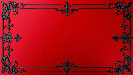 Decorative frame on a red background with space for text or imageの写真素材