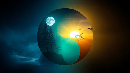 Night landscape with moon and seagulls. 3d renderingの写真素材