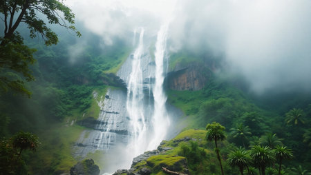 Waterfall in the jungle of Bali island, Indonesia. Panoramaの写真素材