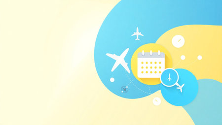 Vector illustration of travel planning concept with calendar, clock and airplane.