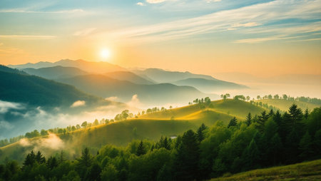 Majestic sunset in the mountains landscape. Carpathian, Ukraine, Europe. Beauty world.の写真素材