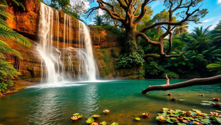 Beautiful waterfall in tropical forest. Waterfall in the jungle.の写真素材