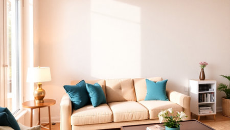 modern bright interiors apartment Living room mockup illustration 3D rendering computer generated imageの写真素材