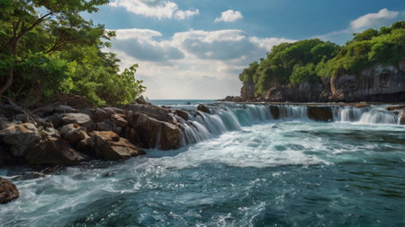 Panorama of a waterfall on the island of Koh Samui in Thailandの写真素材