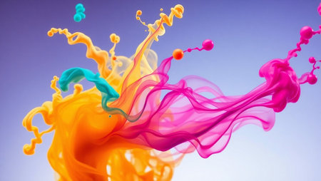 Colourful paint splashing isolated on white background. 3d renderingの写真素材