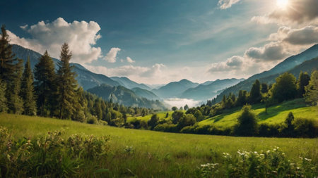 beautiful summer landscape in the mountains. panoramic view.の写真素材
