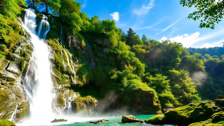 Beautiful waterfall in Plitvice Lakes National Park, Croatia.の写真素材