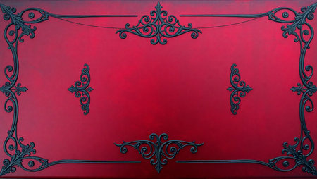 Decorative frame in the form of an ornament on a red backgroundの写真素材