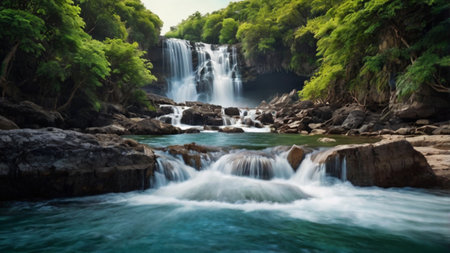 beautiful waterfall in thailand, Kanchanaburi, Thailandの写真素材