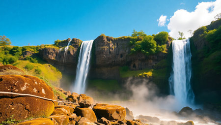 Beautiful view of the famous Skogafoss waterfall in Iceland