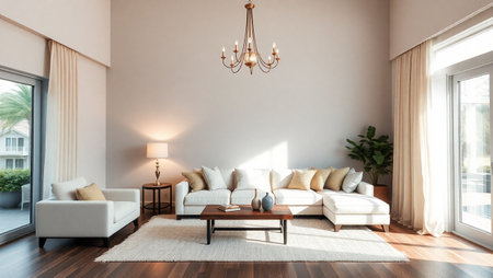 interior of modern living room with sofa and coffee table, 3d render