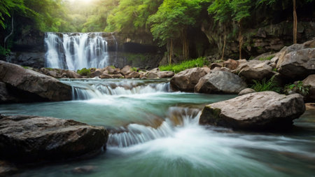 Beautiful waterfall in the forest,Thailand,selective focusの写真素材