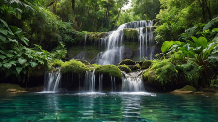 Tropical waterfall in deep forest. Beautiful waterfall in deep forest.の写真素材