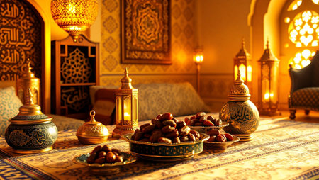 Ramadan Kareem greeting card with dates. Ramadan Kareem backgroundの写真素材