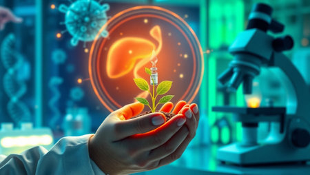 Female scientist holding plant in her hands. Science and biotechnology concept