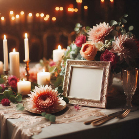 Wedding table decorated with flowers and candles, vintage style.