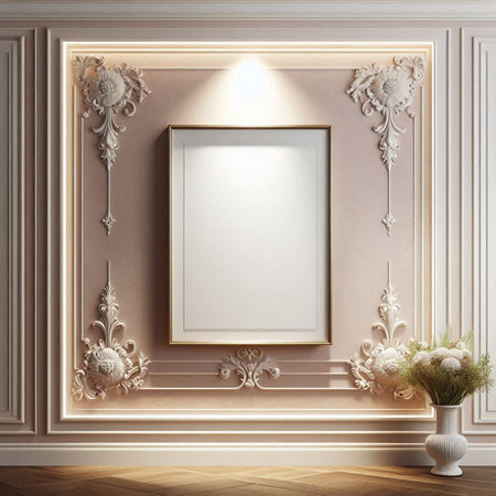 Mock up poster frame in classic interior background. 3d renderの写真素材
