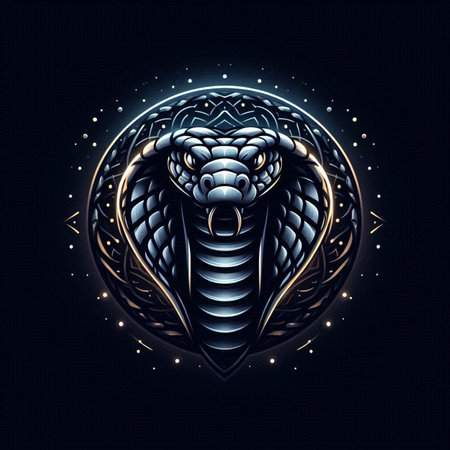 Illustration of snake in the form of a circle on a black background.