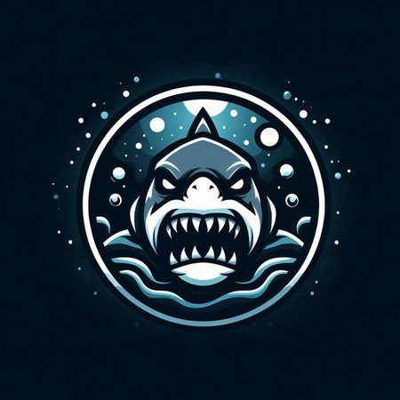 Shark head in circle on dark blue background. Vector illustration.の写真素材