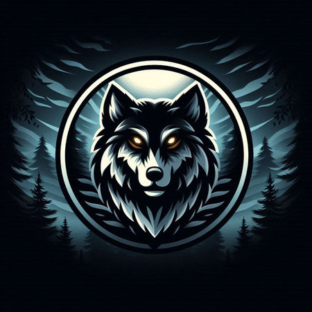 Wolf head in the forest. Vector illustration for t-shirt design.