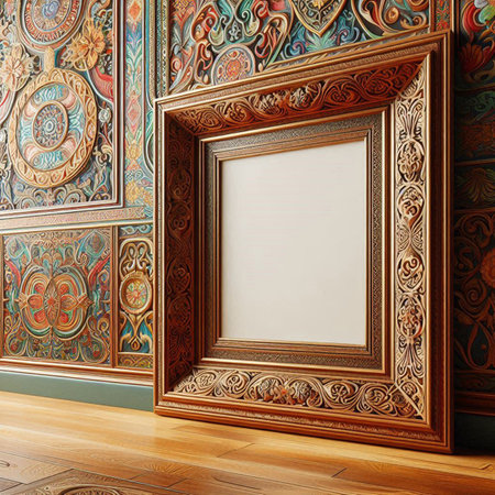 Classic interior with empty frame on the wall. 3d render illustration
