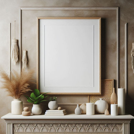 Mock up poster frame in interior background, scandinavian style, 3d render
