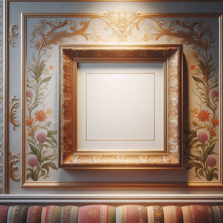 Mock up blank frame in classic interior background. 3D render
