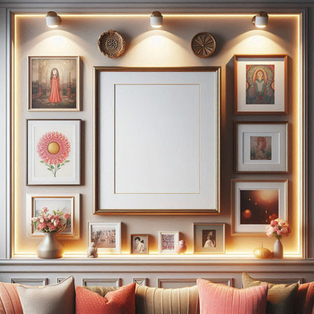 Mock up poster frame in classic interior background, 3d render illustration
