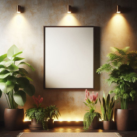 Mock up poster frame in modern interior background, 3D renderの写真素材