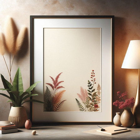 Mock up poster frame in modern interior background, 3d render