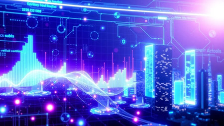 Futuristic glowing business chart interface. 3d rendering toned image double exposure