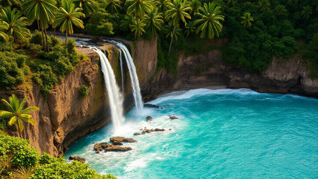 Beautiful waterfall on the beachの写真素材