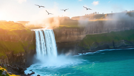 Panoramic view of Seljalandsfoss waterfall, Iceland