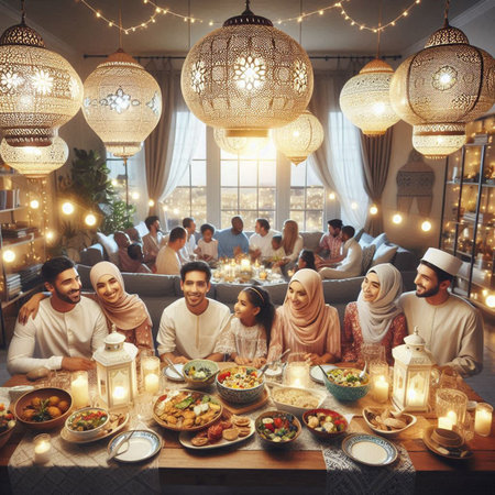 Group of people having dinner together at home.の写真素材