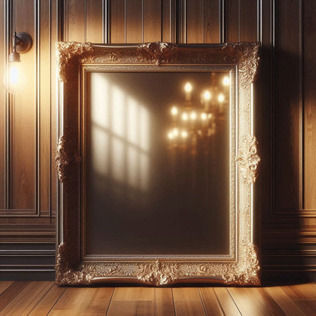 Classic interior with golden frame. 3d rendering mock up toned imageの写真素材