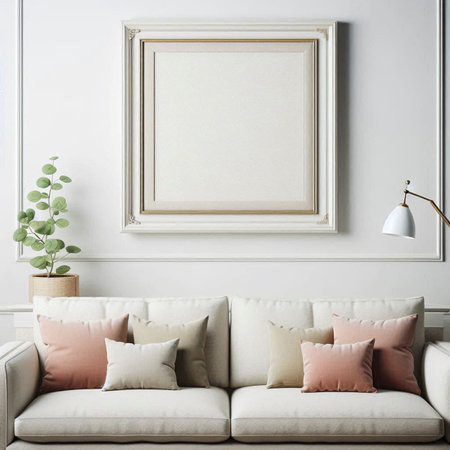 Interior of modern living room with mock up poster frame, 3d renderの写真素材