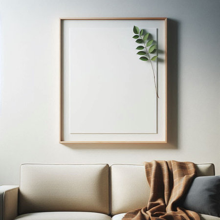 Mock up poster frame in interior background, 3d render illustrationの写真素材