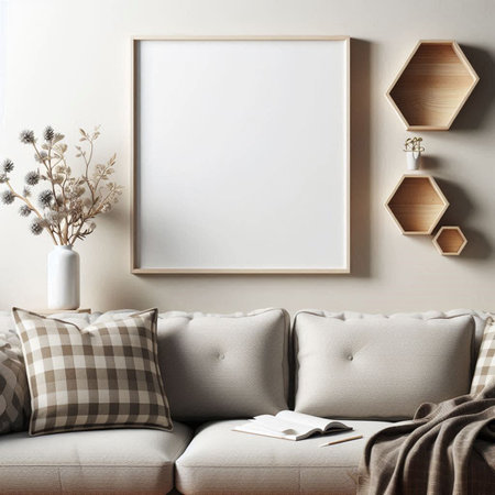 Mockup poster frame in interior background, Scandinavian style, 3d render
