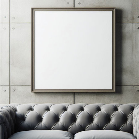 Blank picture frame hanging on the wall. 3d rendering mock upの写真素材