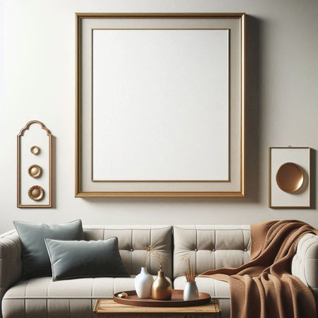 Mock up poster frame in interior background, 3d render illustration