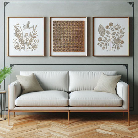 Modern living room interior design. 3d rendering mock up poster frameの写真素材