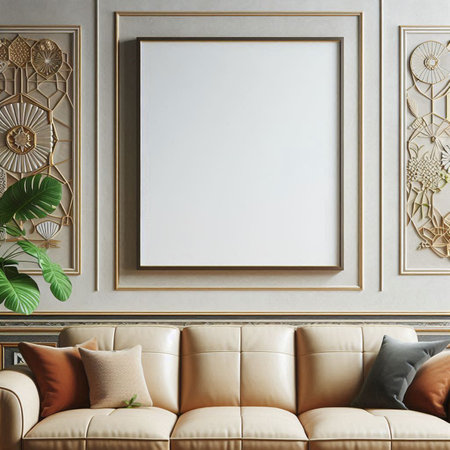 Mock up poster frame in classic interior background, 3d render illustration