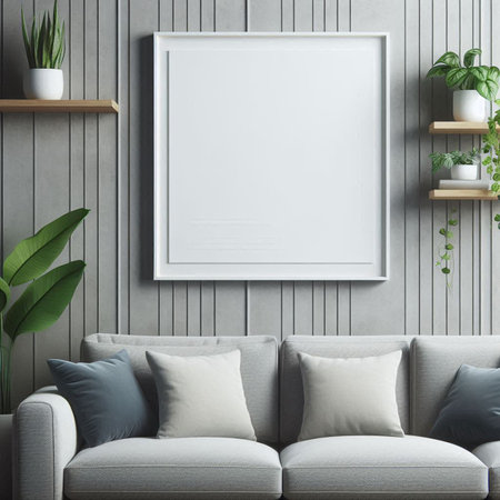Mock up poster frame in interior background, Scandinavian style, 3D render