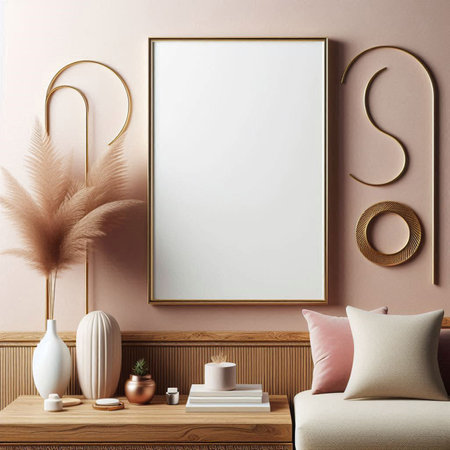 Mock up poster frame in interior background, Scandinavian style, 3D renderの写真素材